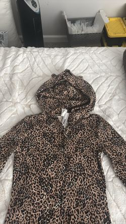 Victoria’s Secret size small one piece leopard print thermal snap up hooded onesie