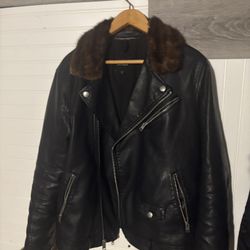 Brown Mink Fur Lined Leather Jacket