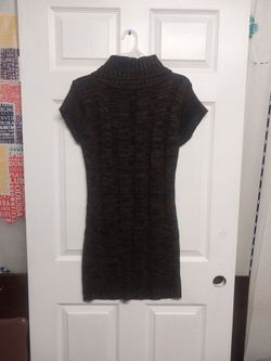 Ambience  Apparel  Brown  Cap  Sleeve  Cowl  Neck  Sweater  Dress  with  Front  Pockets