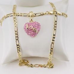 Corazónes y cadena oro laminado 14k/14k gold plated hearts and chains-Rosado. pink 6