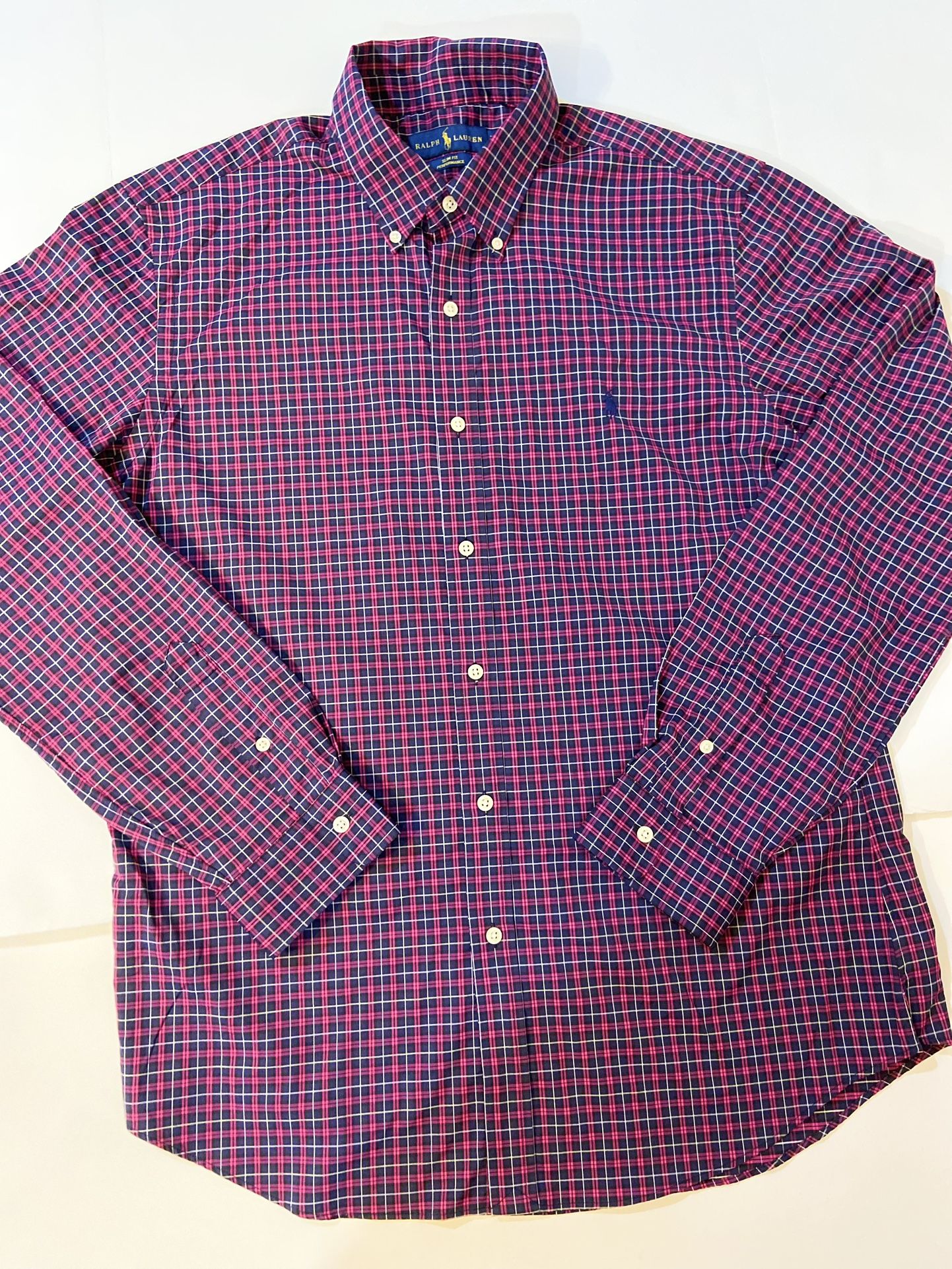 Ralph Lauren Shirt Mens XL Purple Plaid Slim Fit Button Up