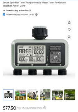 Smart Sprinkler Timer Programmable Water Timer for Garden Irrigation Auto 4 Zone