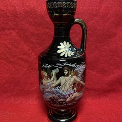 6.75 Inch 24k Black & Gold Handmade In Greece Imported From Greece Greek Ceramic Vase 
