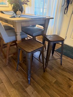 2 Silver Medal & Wood counter height stool
