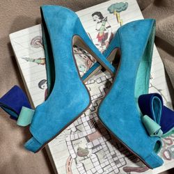 Jeffrey Campbell turquoise suede heels 7.5 Sz