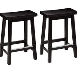 Amazon Basics Solid Wood Saddle-Seat Kitchen Counter-Height Stool, 24-Inch Height, Black - Set of 2

