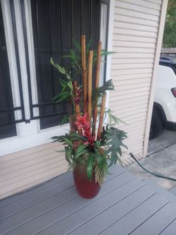 Fake  Plant  and  Bamboo  Home  Decor  in  Heavy Duty  Vase