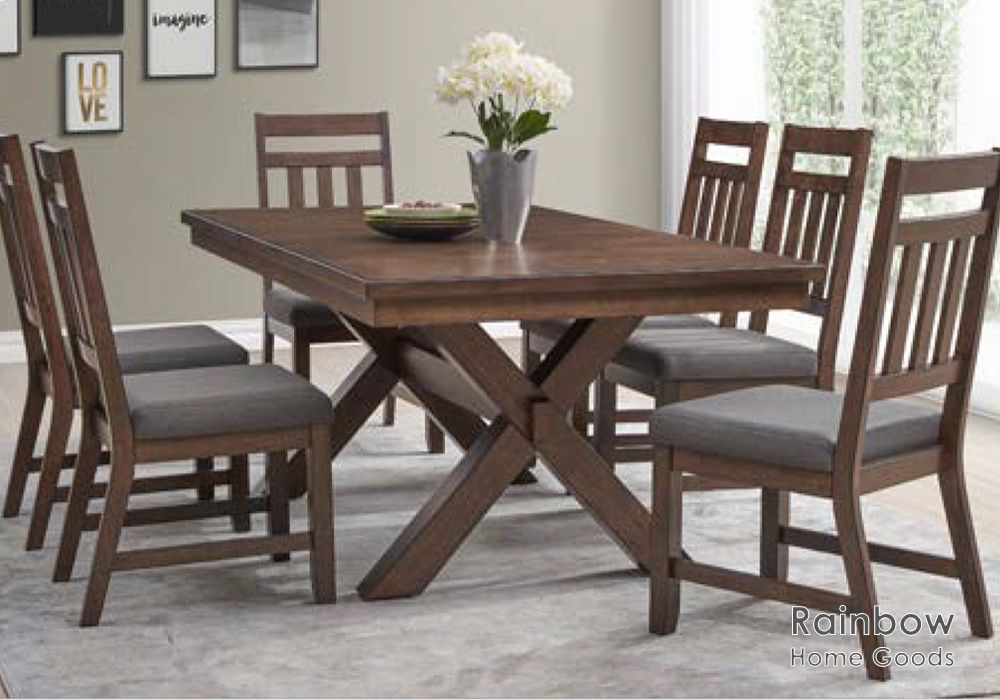 7pc Expandable Dining Table Set, 1 Table 6 Chairs