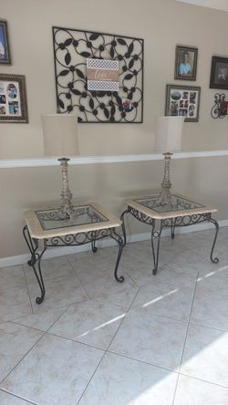 Two Stone Top Glass/ Iron End Tables