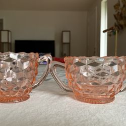 Vintage Jeanette Depression Pink Glass Cream And Sugar Set