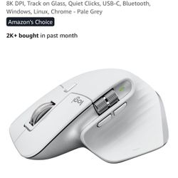 ogitech MX Master 3S Wireless Mouse, Ultra-fast Scrolling, 8K DPI, Track on Glass, Quiet Clicks, USB-C, Bluetooth, Windows, Linux, Chrome - Pale Grey