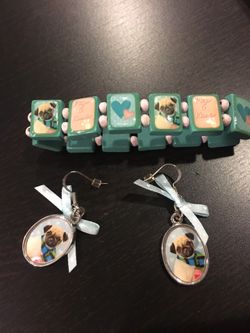 Pug bracelet and earring