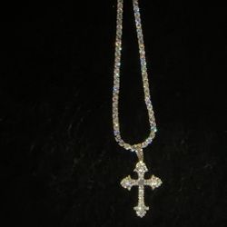 18 k Gold Plated Mini Cross Pendant & 3mm Tennis Chain 
