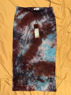 Brown and blue tie-dye midi skirt