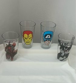 Superhero Drinking Glasses:) Venom, Captain America, Iron Man, Deadpool, 6” Tall
