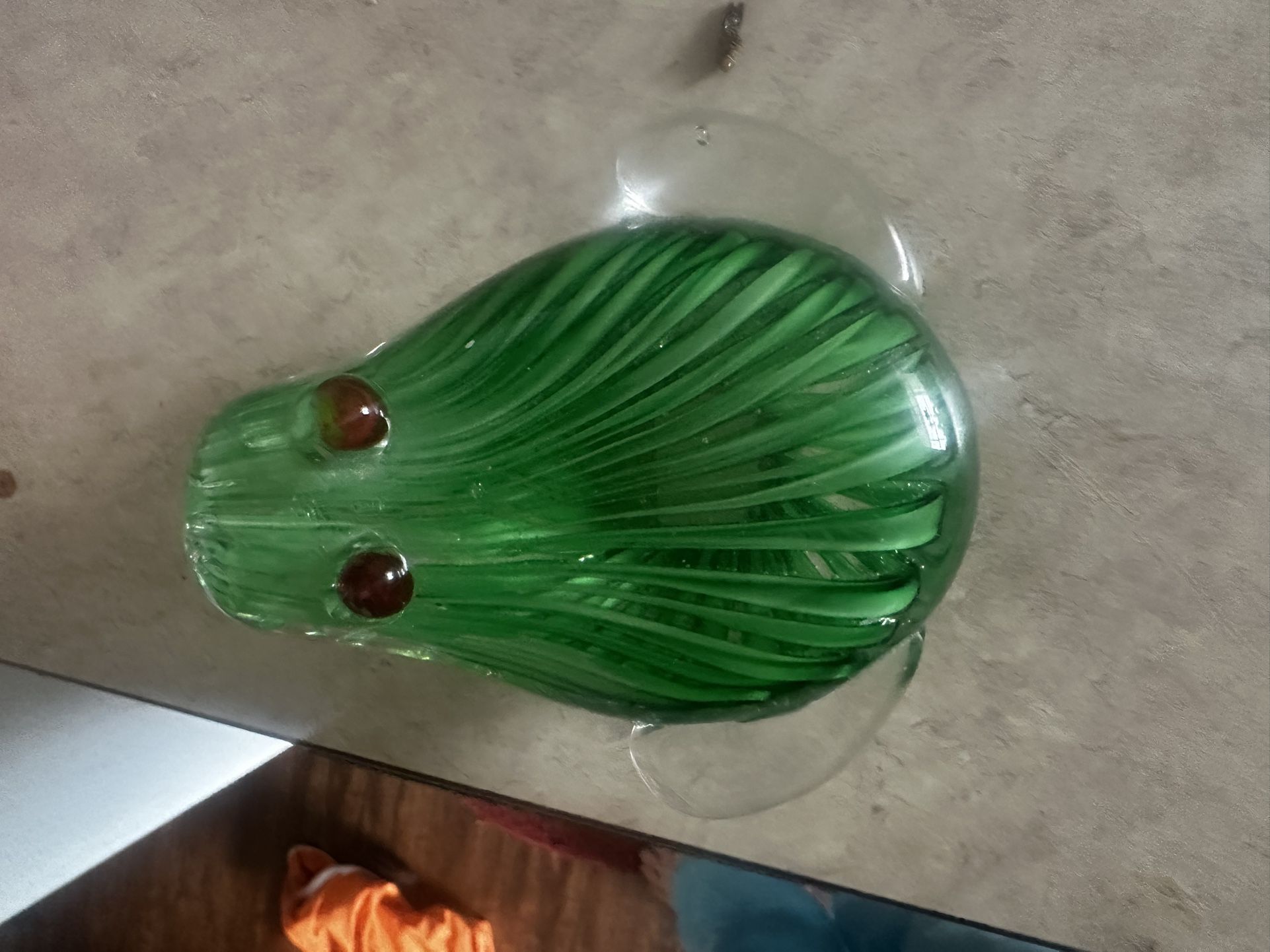 Vintage Murano Art Glass Frog Paperweight Green Ribbon Swirl Millefiori Eyes