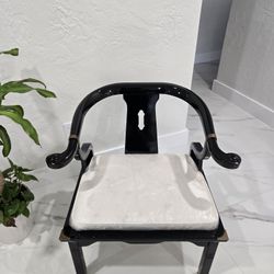 Vintage Black Lacquer Ming Style Horseshoe Chair