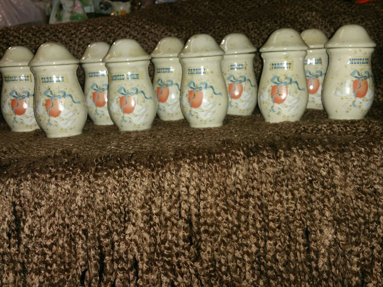 Vintage Geese & Apples spice jars