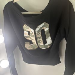 Black Off The Shoulder Cropped Crewneck