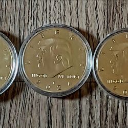 Three Gold Tone Trump 2024 Presidental Coins