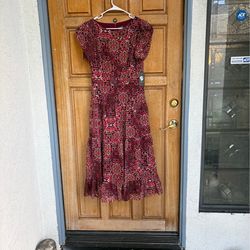 Vince Camuto Dress Size 10 Red Floral Flowy Elastic Waist Lined Midi NWT $188