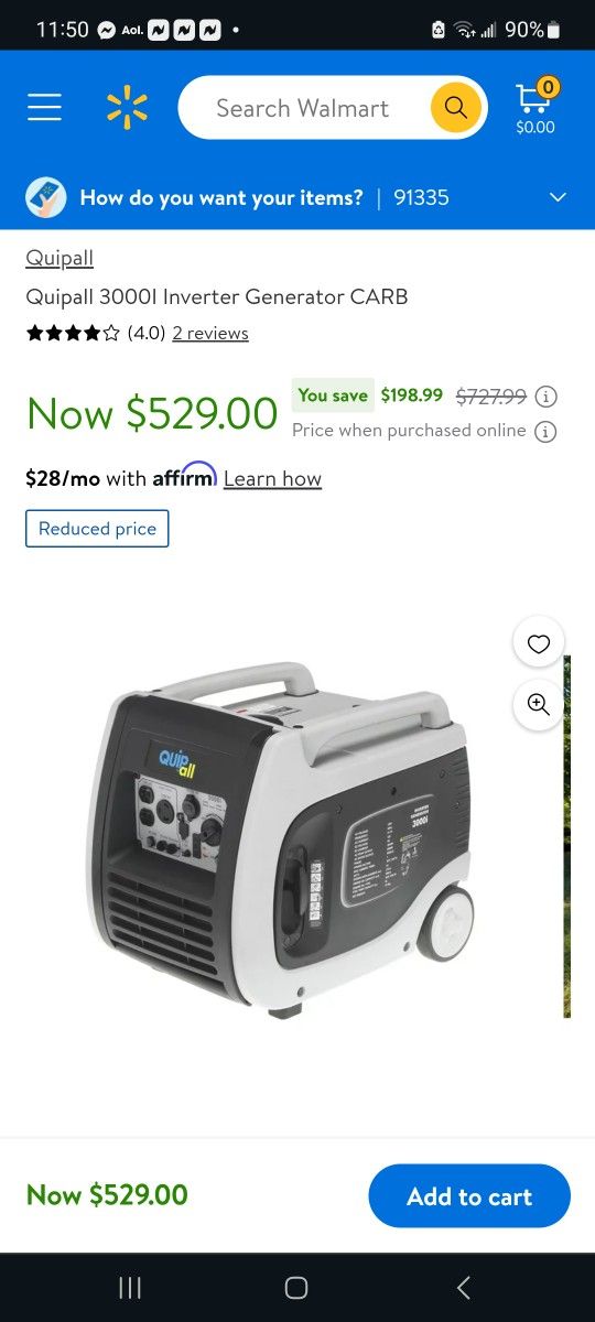 Quipall 3000I Inverter Generator $350