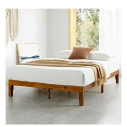 Mellow Naturalista Classic - 79.5"L x 59.5"W x 12"H Inch Solid Wood Platform Bed with Wooden Slats, No Box Spring Needed, Easy Assembly, Queen, Cherry