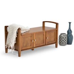 Solid wood Entryway Storage bench 3 Cabinets 