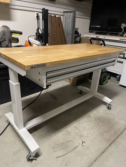 🔴52” ADJUSTABLE WORK TABLE🔵BUTCHER BLOCK WORK SURFACE