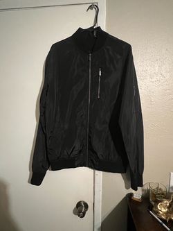 Black Bomber Jacket with Silver Zipper