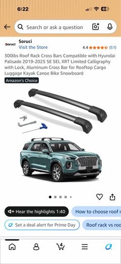 Hyundai palisade 300lb roof rack cross bar