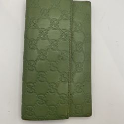 Gucci Monogram Trifold Leather Green Wallet