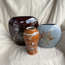 Three Decorative Vases(Brown,Grey,orange)