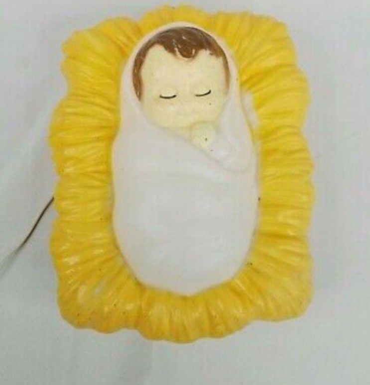 Empire Christmas Nativity Outdoor Holiday Yard Decoration Display Blow Mold Baby Jesus includes Lighted Cord, Yellow & White, Excellent Condition.
