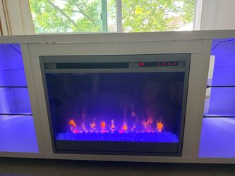 Electric Fireplace TV Stand with LED Lights & Remote – White – $150