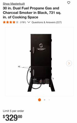 Shop Masterbuilt 30 in. Dual Fuel Propane Gas and Charcoal Smoker in Black, 731 sq. in. of Cooking Space