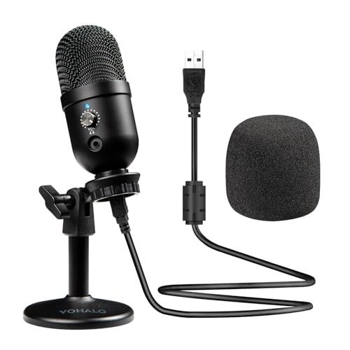 VOHALO USB Microphone, Plug amp Play PC Computer Condenser Cardioid Gaming Mic with Desk Stand amp Pop Filter for Streaming, Podcasting, Studio Record