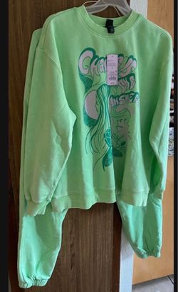 Small and 1X  Neon Green Graphic Sweatsuit Set
