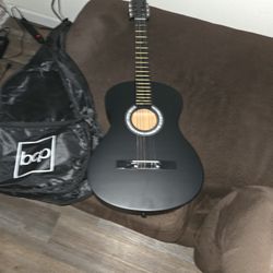 Acoustic Guitar Missing One String With Guitar Carrying Bag