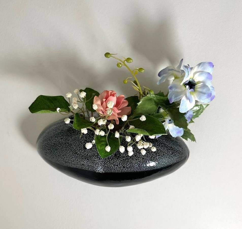 Vintage Flower Ikebana Wall Sconce Vase Planter Glazed Ceramic Pottery Sphere Shape Home Decor Accent