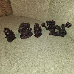 Set of 4 Chinese Dragon & Foo Dog Figurines