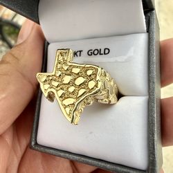 Gold Nugget Texas Shaped Ring 10k