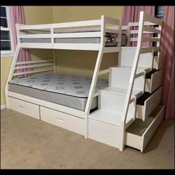Jason White Finish Twin/Full Bunk Bed$10 Down Payment And Financing Available