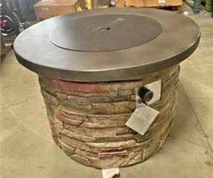 New Outdoor Concrete Propane Fire Pit Table w Imitation Stone Firepit