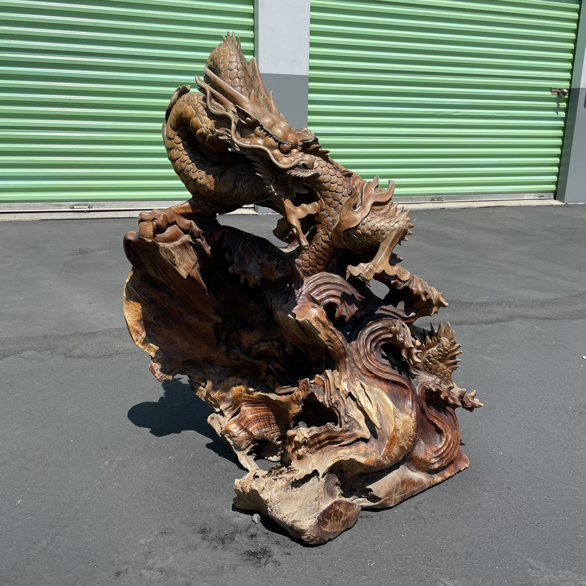 Vintage Chinese Carved Wooden Dragon Sculpture