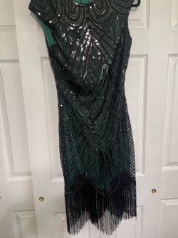Green Sequin Fringe Flapper Dress