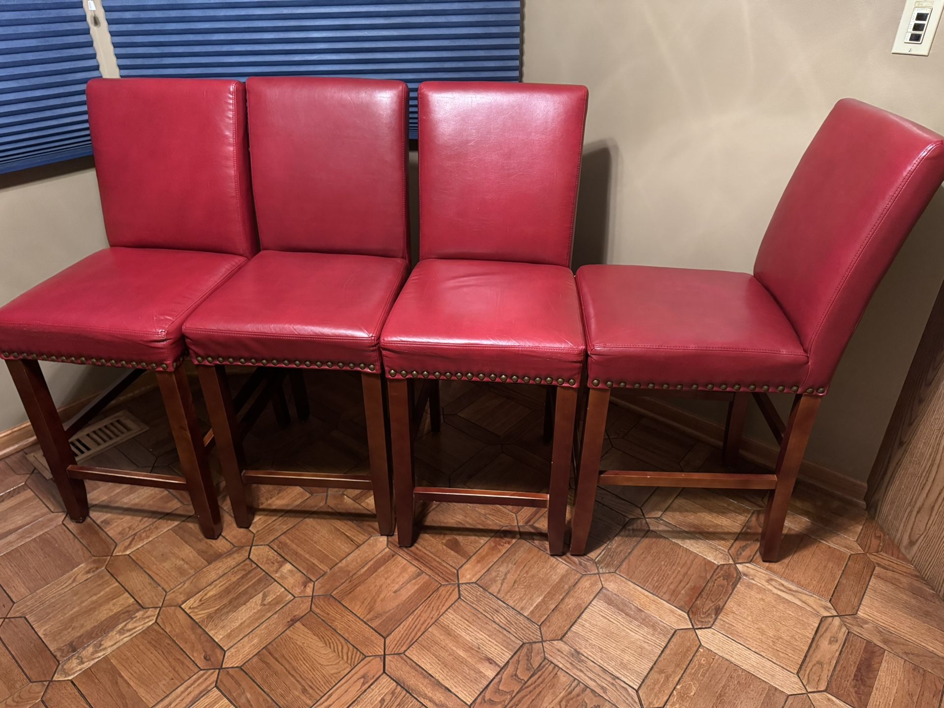 4 Faux Leather Red Bar Stools