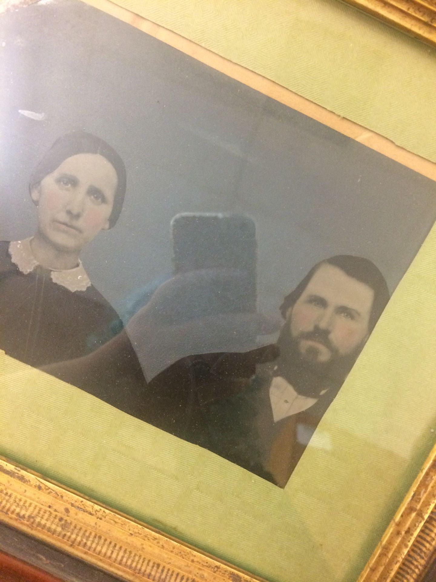 Colorized Victorian tintype of couple