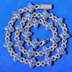 Clover 4 Leaf Charm Royal Blue White Gold Plated Chain Necklace & Bracelet