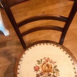 Antique  Carved Back Needle Point  Chair  Excellent Condition  No Wobbly    18 inch  Wide  Seat 32 inch Tall 